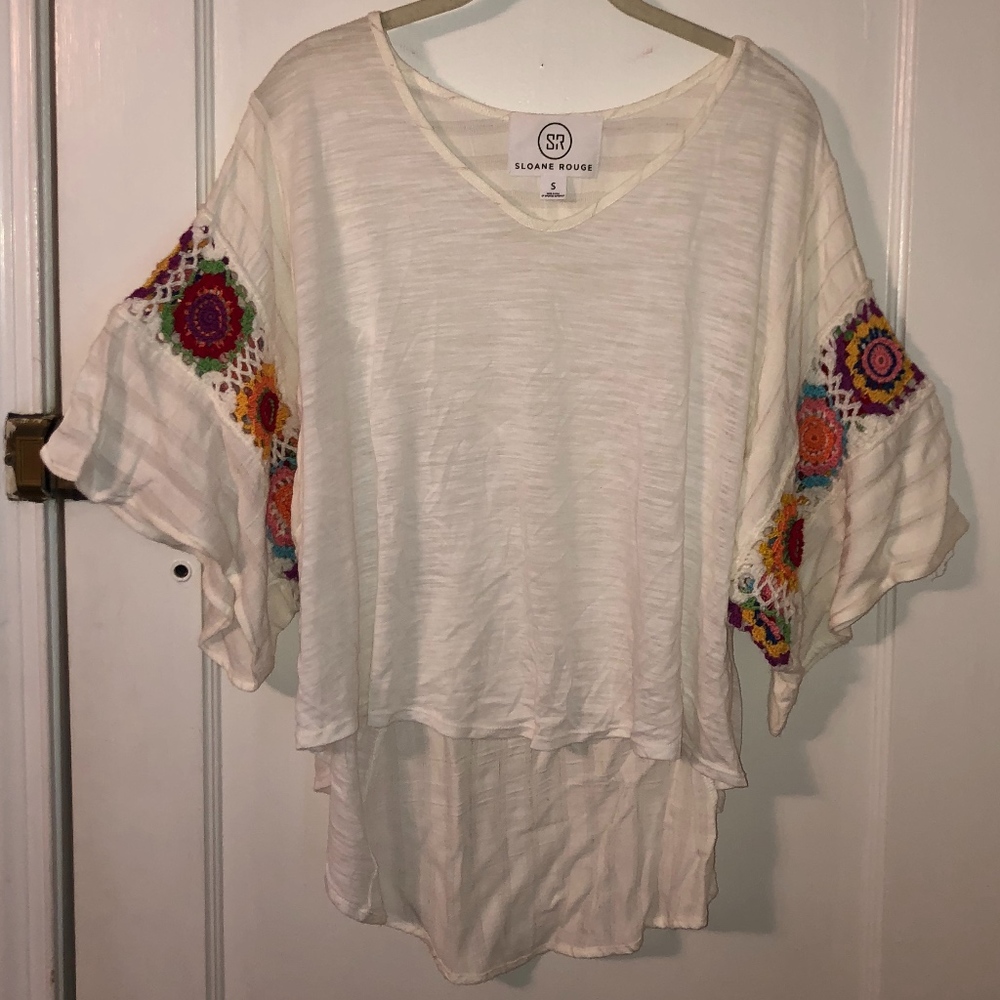 Anthropology Crochet detailed White Top